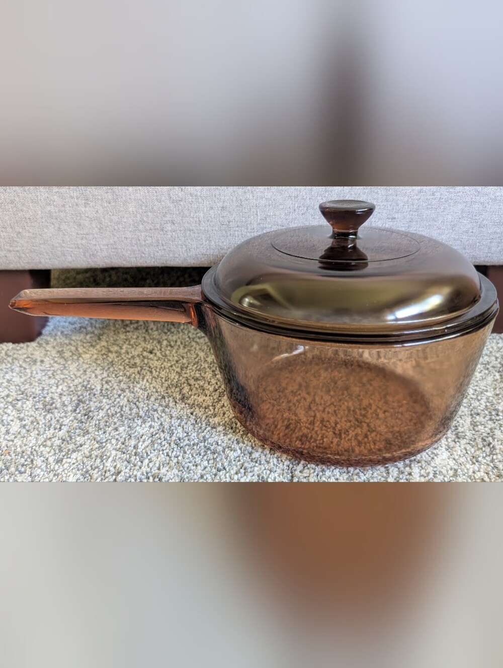 Corning Vision Ware Amber Glass Sauce Pan 1.5 L Pyrex Cookware Pot W/ Lid France